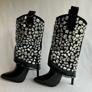 Lauren Lorraine Black Gem Embellished Women's Boots